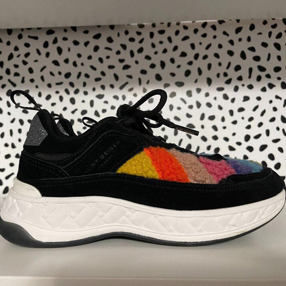 Kurt Geiger Kensington sneaker Black Suede Rainbow Shearling Size 36.5 / 6